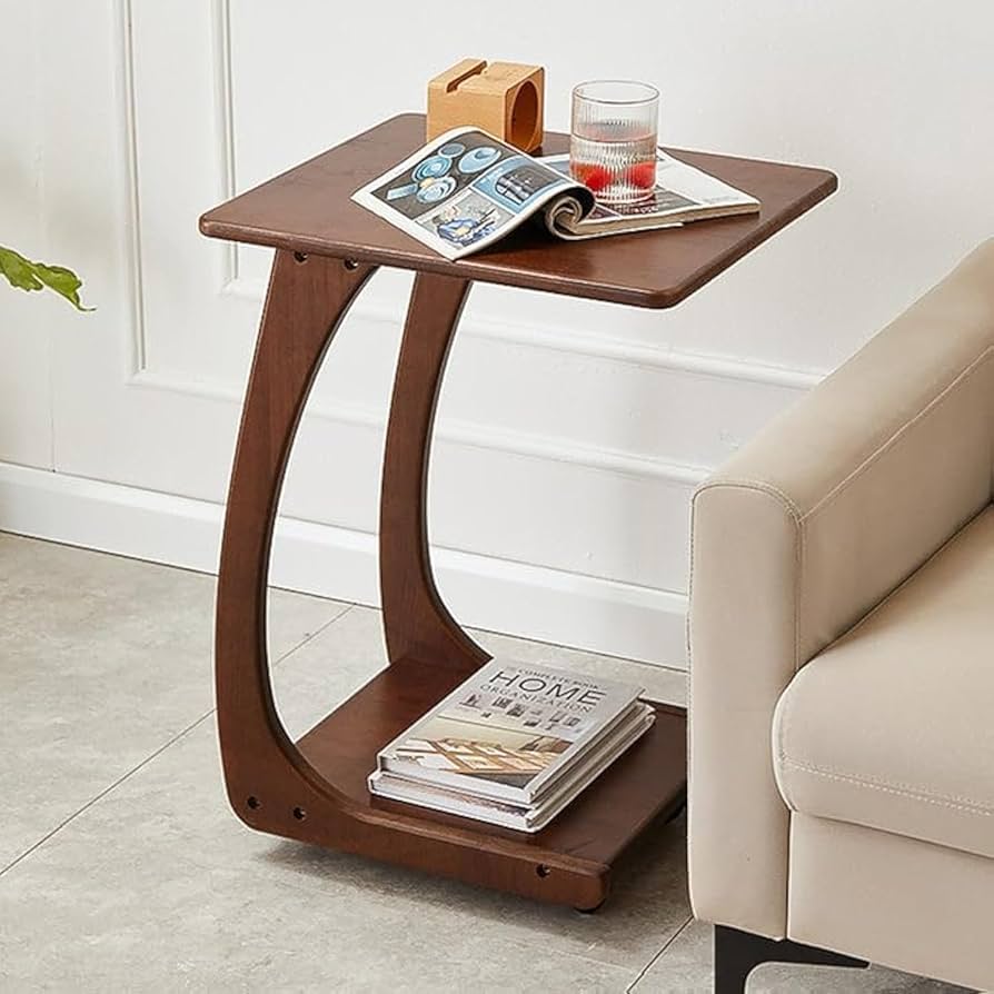 Oak Calm Side Tray Table with raised tray top in living room
