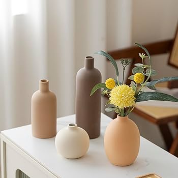 Clay Harmony Vase Duo matte terracotta and grey on shelf