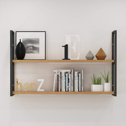 Geometry Wall Shelf Set wooden shelves with metal frames styled with decor