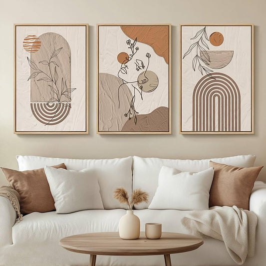 Serene Canvas Set three neutral abstract prints on wall
